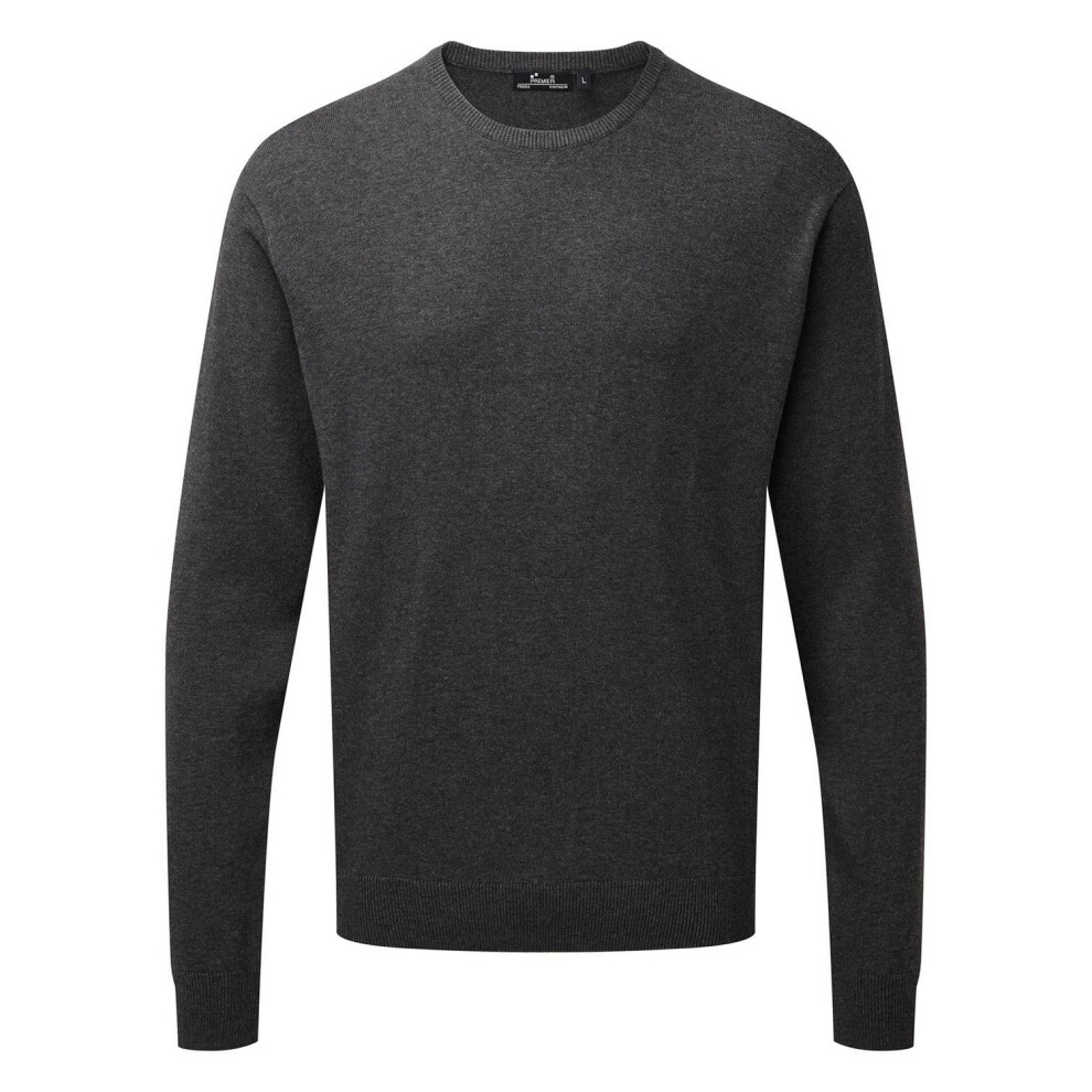 (XXS, Charcoal) Premier Mens Knitted Cotton Crew Neck Sweatshirt