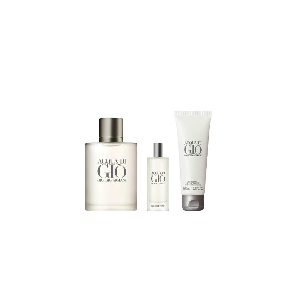 Acqua Di Gio 3 Pcs Set For Men: 3.4 Eau De Toilette Spray + 0.5 Eau De Toilette Spray + 2.5 Shower Gel (Hard Box)