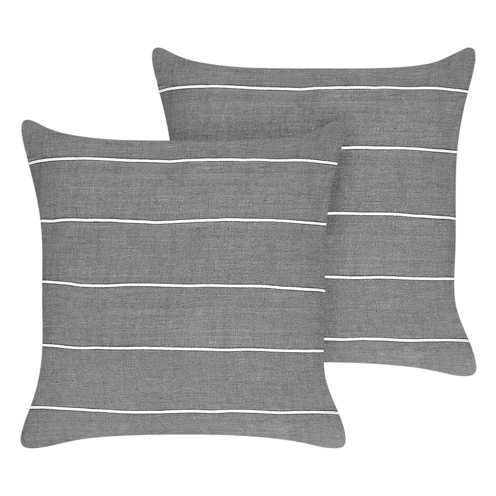Set of 2 Decorative Cushions MILAS Linen 50 x 50 cm Grey Striped