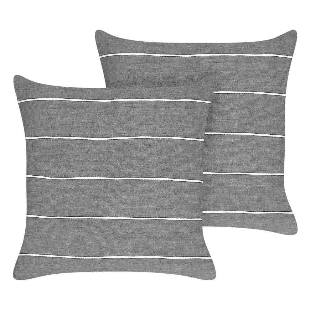 Set of 2 Linen Cushions Striped 50 x 50 cm Grey and White MILAS