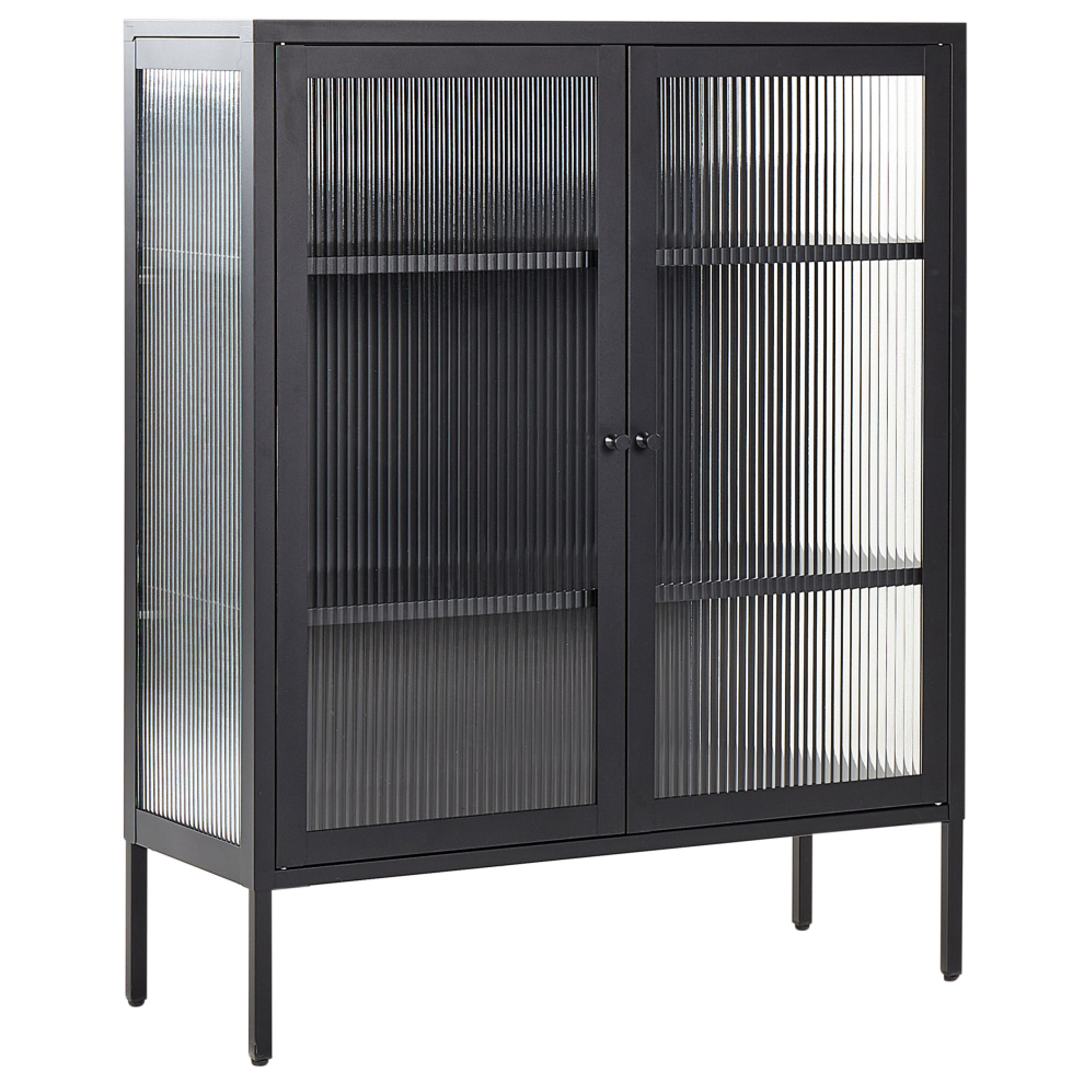 Glass Display Cabinet LERRYN Metal 90 cm Black