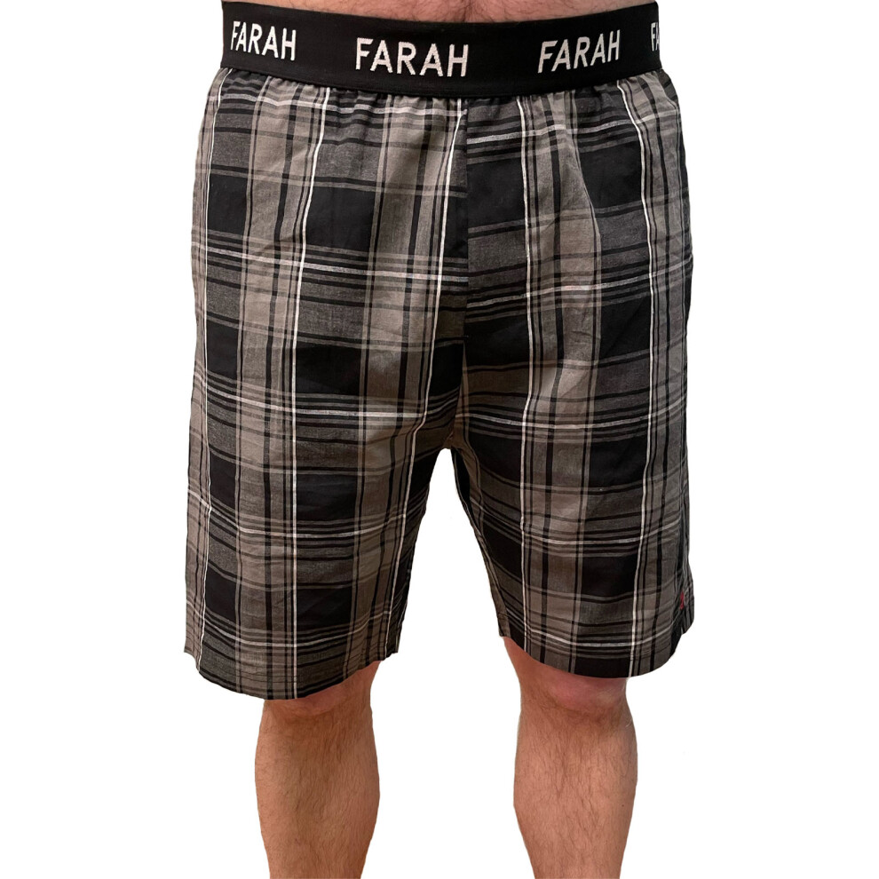 (XL, Black) Farah Mens Briggs Elasticated Checked Sweatshorts Joggers Lounge Shorts - Black