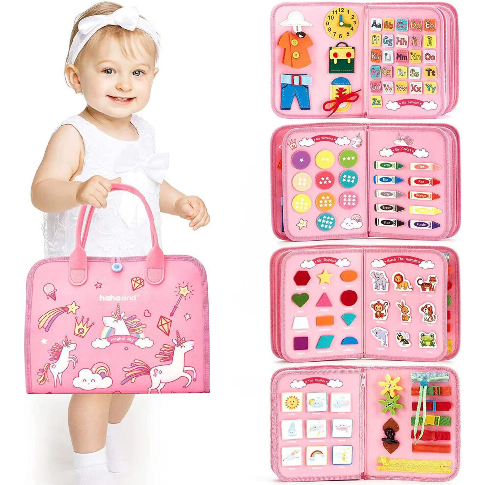 (Pink) Learning Childrens Board Early Education Life Practice Dressing Felt Busy Board Pink