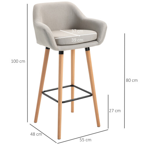 Homcom HOMCOM 2 PCs Upholstered Bucket Seat Bar Stools w/ Solid Wood Legs Beige 1
