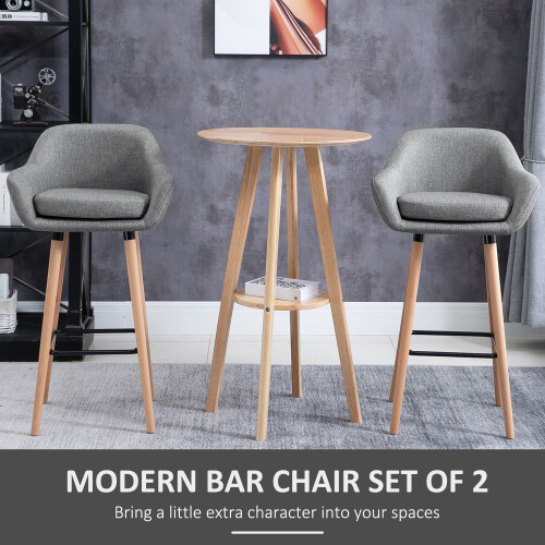 Homcom HOMCOM 2 PCs Upholstered Bucket Seat Bar Stools w/ Solid Wood Legs Grey 2