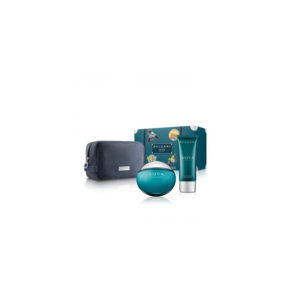 Bvlgari Aqua 3 Pcs Set For Men: 3.4 Eau De Toilette Spray + 3.4 After Shave Balm + Pouch (Picture Box)