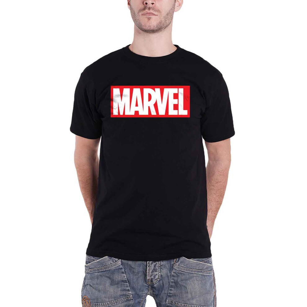 (M, Black) Official Marvel T Shirt Classic Box Logo new Official Mens Black
