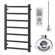 (80cm, Anthracite) ALPINE Anthracite Heated Towel Rail / Warmer - Electric + Thermostat, Timer