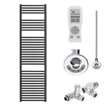 (50 cm, 150 cm) Bray Black Straight Towel Warmer / Heated Towel Rail Radiator - Dual Fuel, Thermostat + Timer