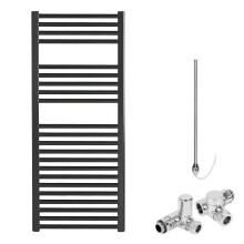 (50 cm, 120 cm) Bray Black Straight Towel Warmer / Heated Towel Rail Radiator - Dual Fuel