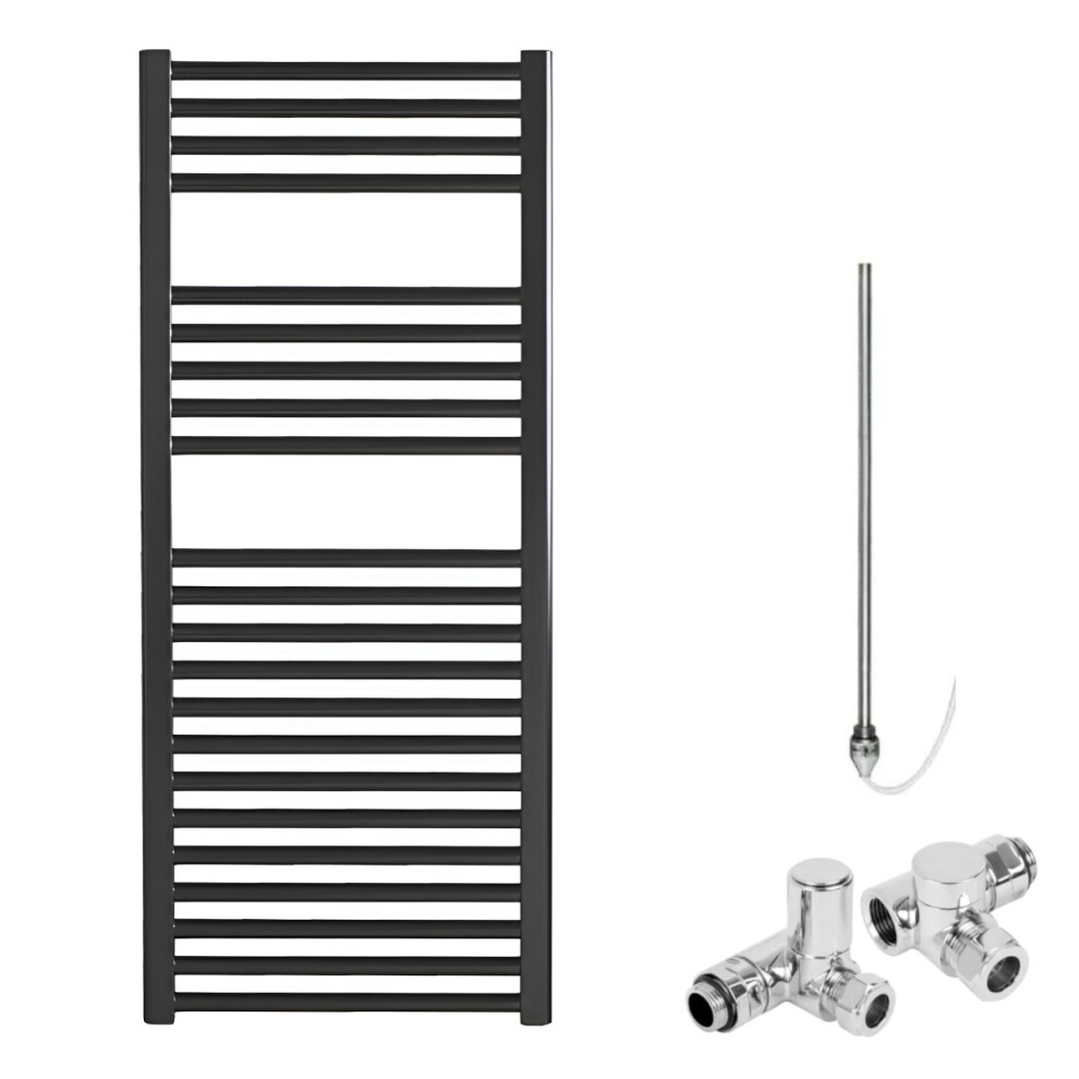 (50 cm, 100 cm) Bray Black Straight Towel Warmer / Heated Towel Rail Radiator - Dual Fuel