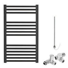 (50 cm, 80 cm) Bray Black Straight Towel Warmer / Heated Towel Rail Radiator - Dual Fuel