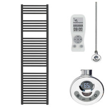 (50 cm, 150 cm) Bray Black Straight Towel Warmer / Heated Towel Rail Radiator - Electric, Thermostat + Timer