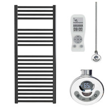 (50 cm, 120 cm) Bray Black Straight Towel Warmer / Heated Towel Rail Radiator - Electric, Thermostat + Timer