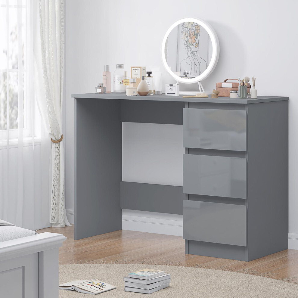 FWStyle Dressing Table Grey Gloss 3 Drawers with Matt Frame