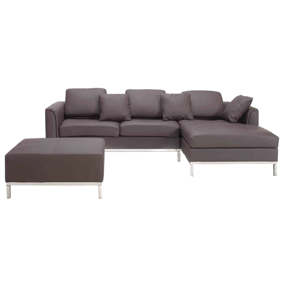 Corner Sofa OSLO Leather Brown with Ottoman 5 Seater Left Hand