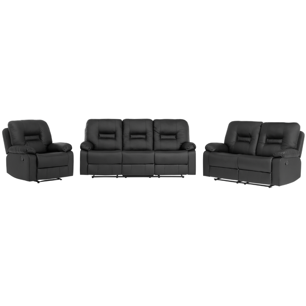 Manual Recliner Living Room Set 6 Seater BERGEN Faux Leather Black
