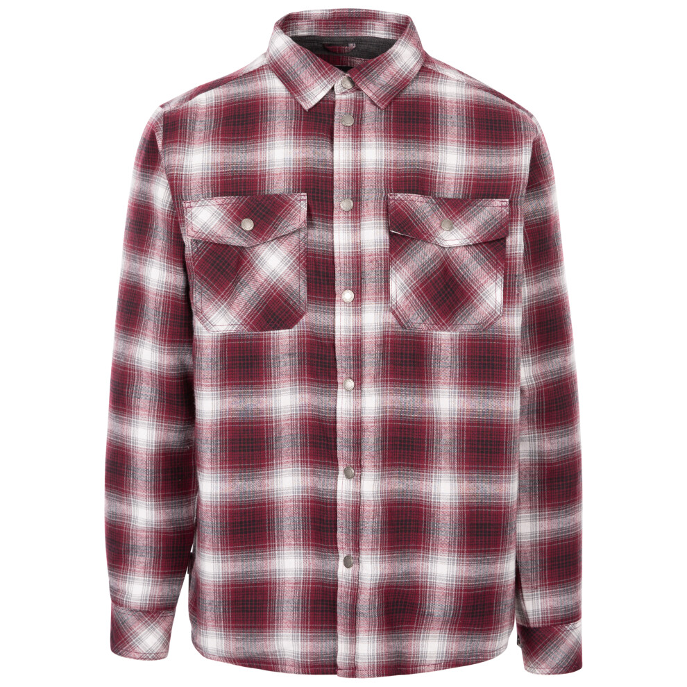 (L, Merlot Check) Trespass Mens Check Shirt Long Sleeve Hallawood