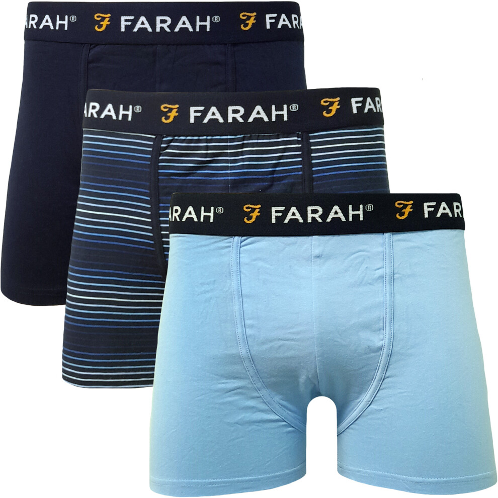 (M, Blue Multi) Farah Mens Seba 3 Pack Elasticated Underwear Boxers Boxer Shorts - Blue Multi