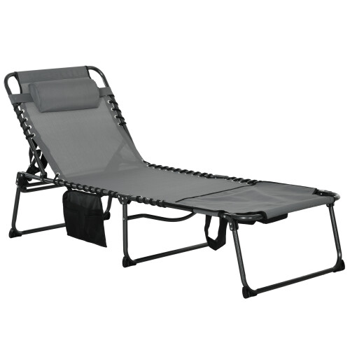 Outsunny Outsunny Folding Sun Lounge w/ Reclining Back, Sun Lounge w/ Reading Hole, Grey