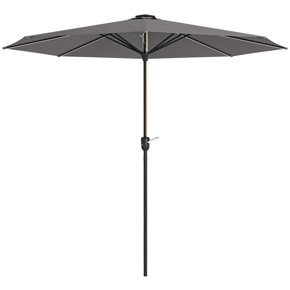 2.65m Garden Parasol With Solar Charged LED Lights, Crank Handle