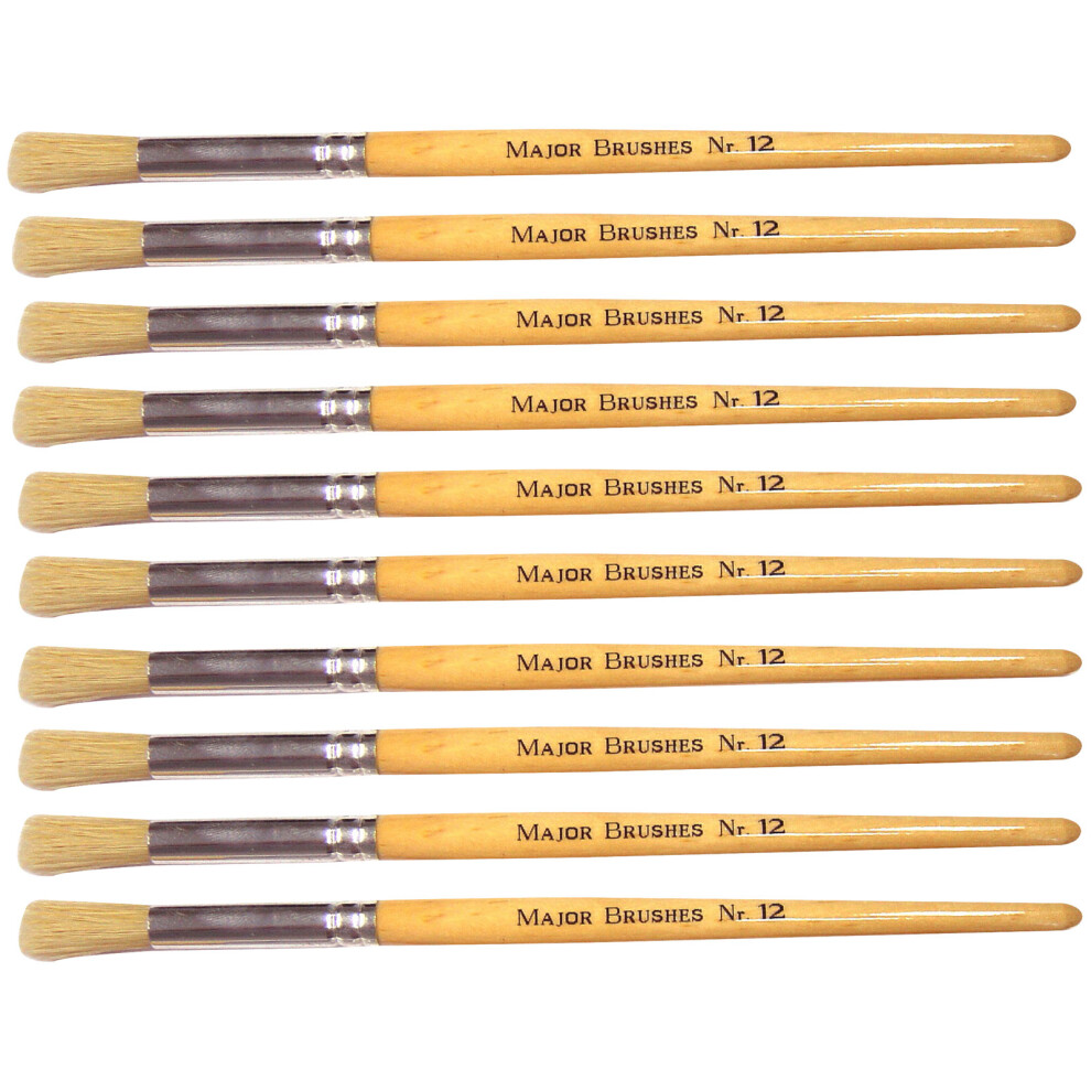 Major Brushes Hog Bristle Short Hand Round Tip Size 12 Pack 10