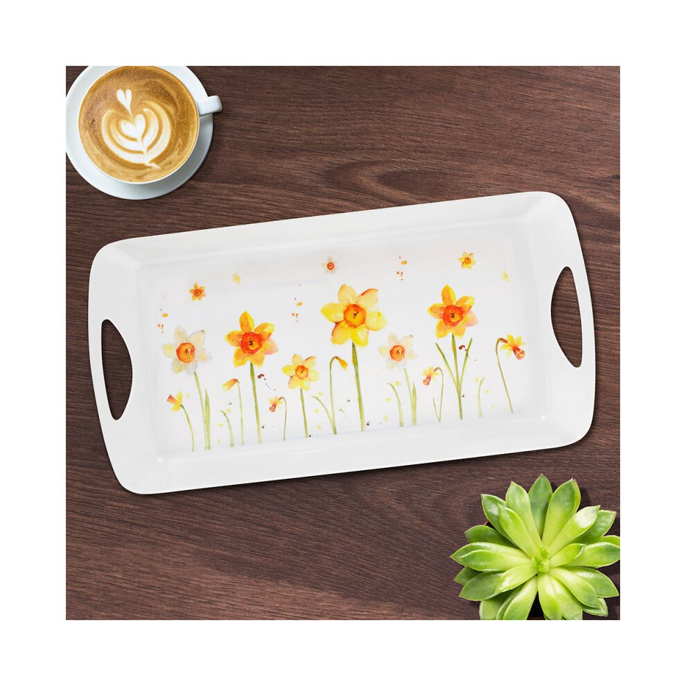 Yellow Daffodils Medium Serving Food Tray Durable Melamine Flowers Floral Design