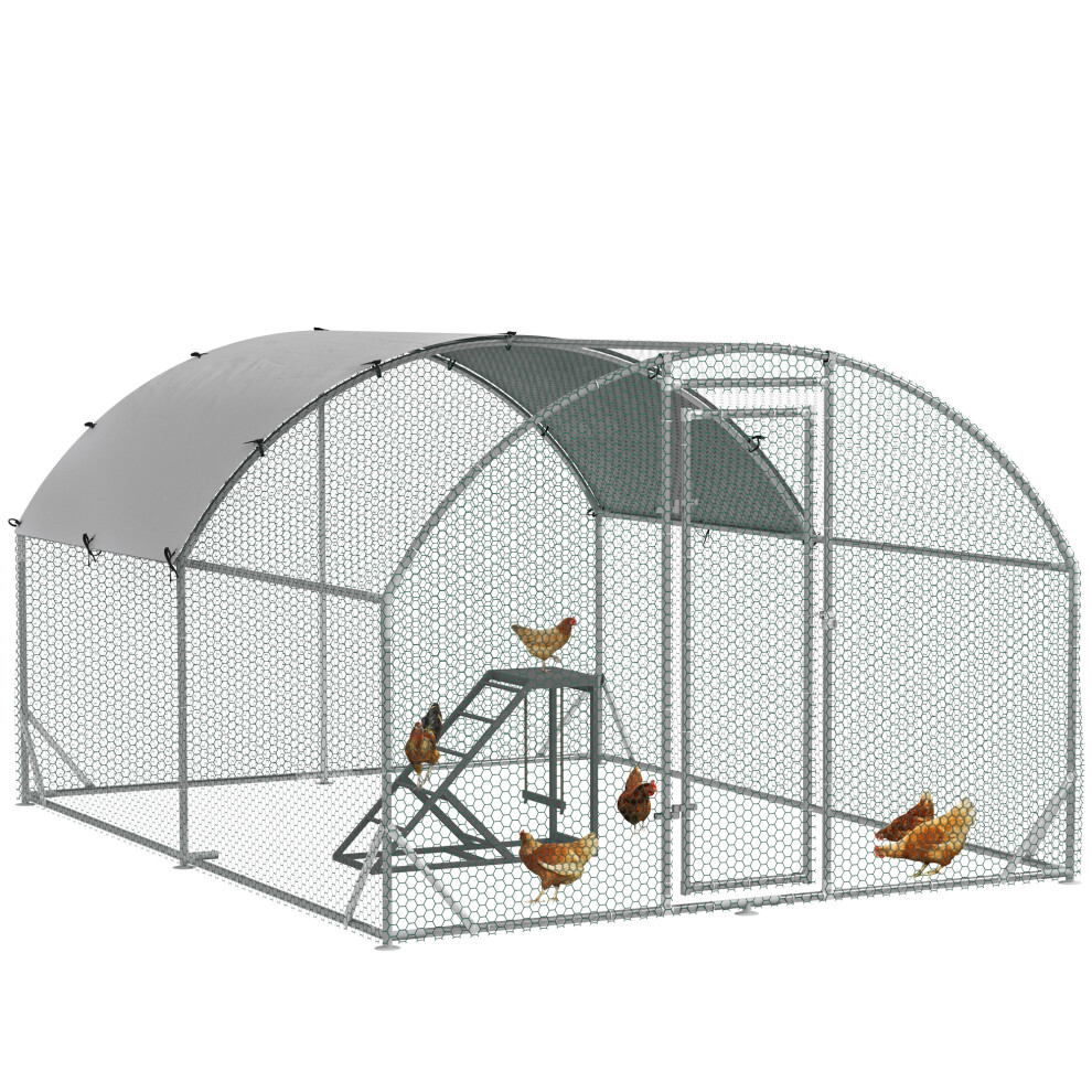 PawHut Walk In Chicken Run with Chicken Activity Shelf and Cover, 2.8 x 3.8 x 2m