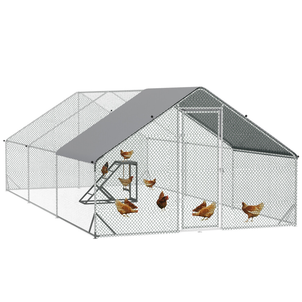 PawHut Walk-in Chicken Run with Chicken Activity Shelf and Cover, 3 x 6 x 2m