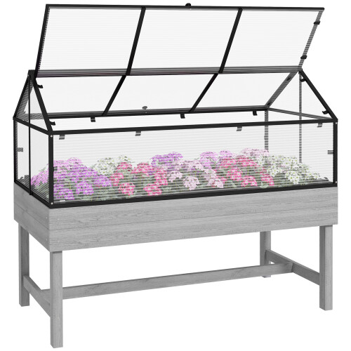 Outsunny Outsunny Raised Garden Bed with Polycarbonate Panel, Distressed Grey