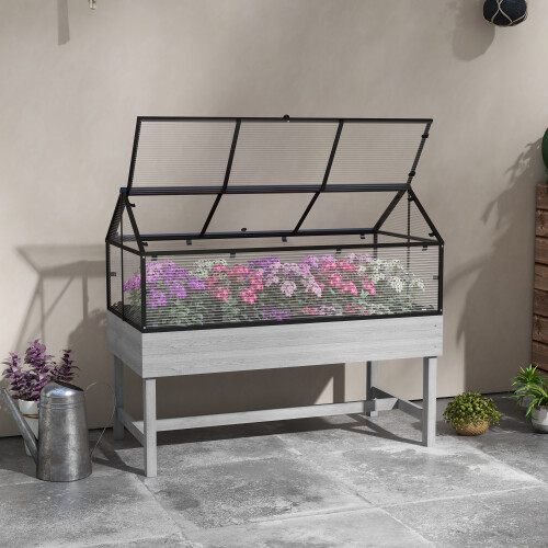 Outsunny Outsunny Raised Garden Bed with Polycarbonate Panel, Distressed Grey 2