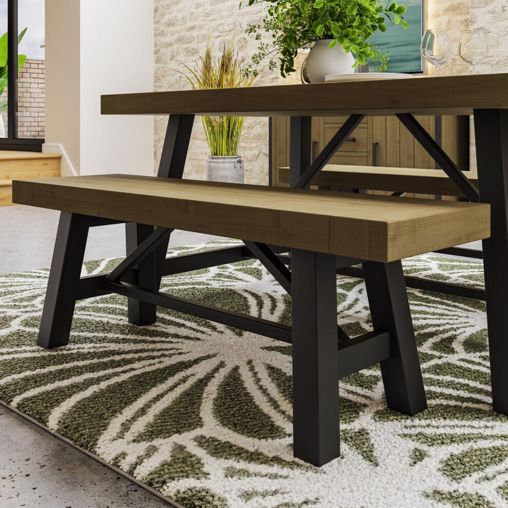 FWStyle Dining Bench Solid Pine 132cm Driftwood Lacquered Finish