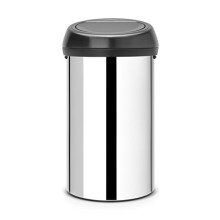 Brabantia 60 Litre Large Kitchen Touch Bin (Brilliant Steel/Matt Black Lid) Removable Lid, Soft-Touch Open, Easy Clean Rubbish Food Waste Bin
