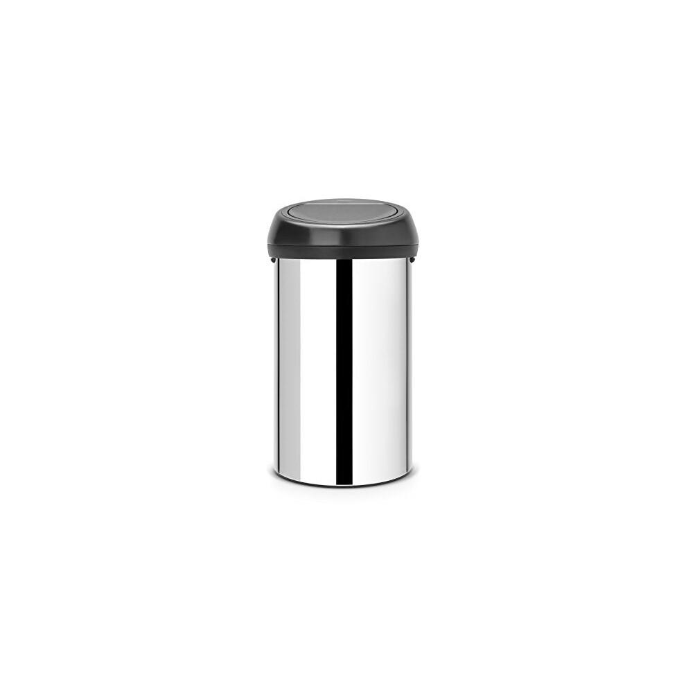 Brabantia 60 Litre Large Kitchen Touch Bin (Brilliant Steel/Matt Black Lid) Removable Lid, Soft-Touch Open, Easy Clean Rubbish Food Waste Bin