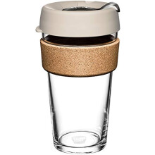 KeepCup Reusable Tempered Glass Coffee Cup | Travel Mug with Splash proof Lid, Brew Cork Band, Lightweight, BPA Free | Large | 16oz / 454ml | Filter