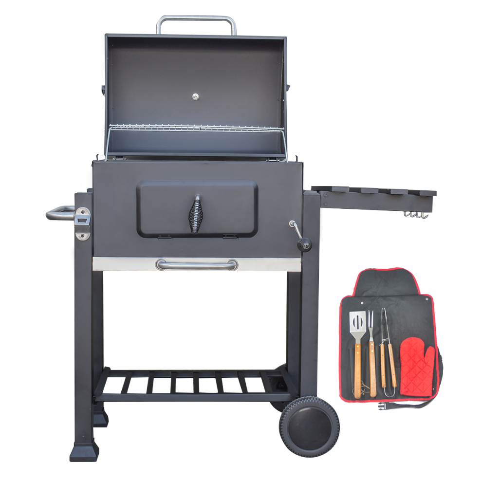 KCT Deluxe Charcoal Barbecue Trolley Grill for Garden Patio with Tool Set