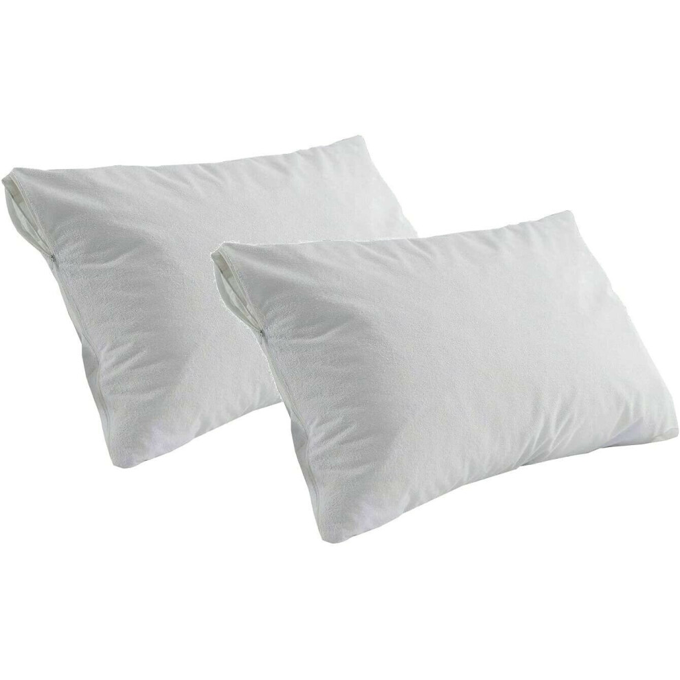 Terry Waterproof Pillow Protector Cover Case Pair Non-Allergenic Zip Poly Cotton