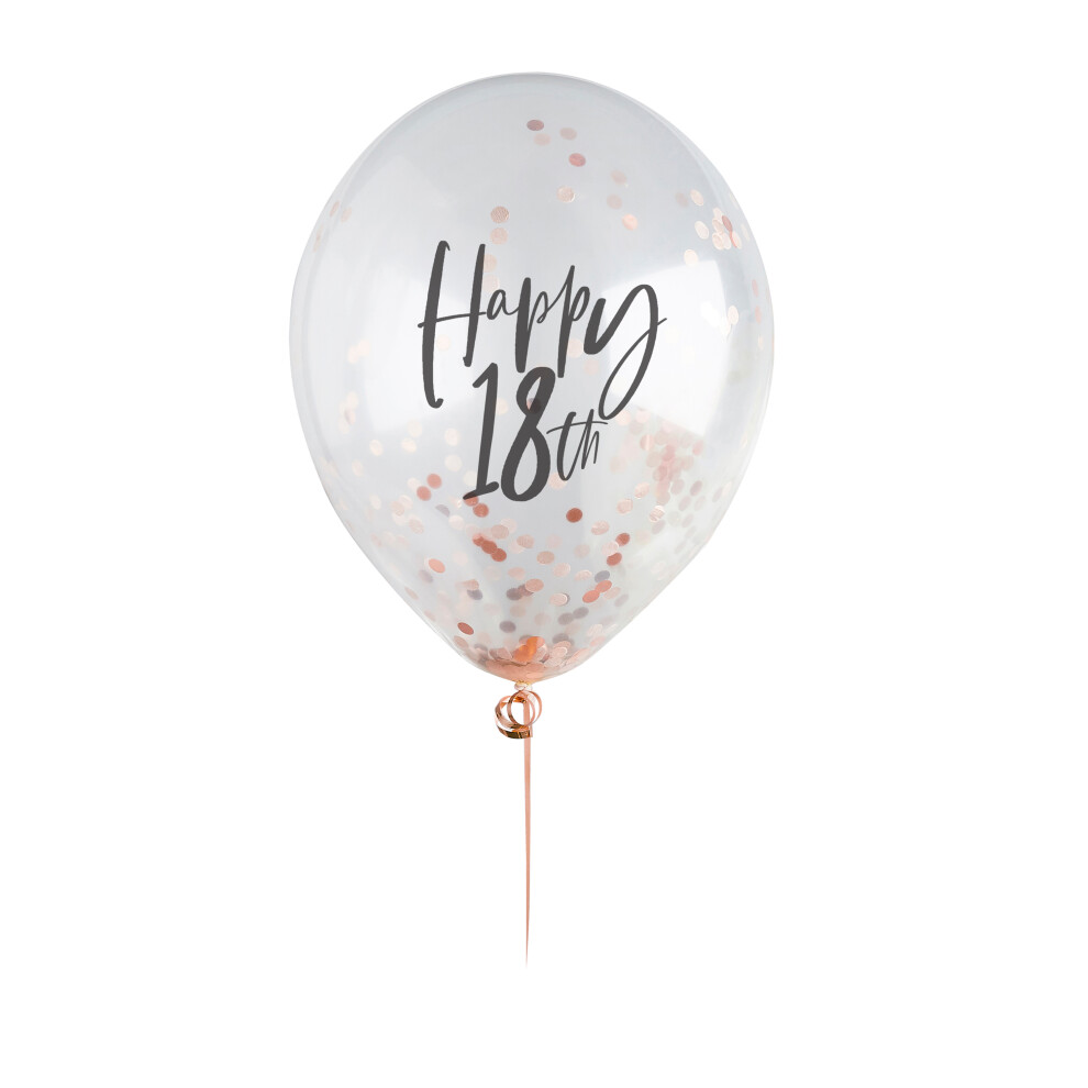 Hootyballoo 5 Pack Rose Gold Happy 18th Confetti Balloons Birthday Partyware