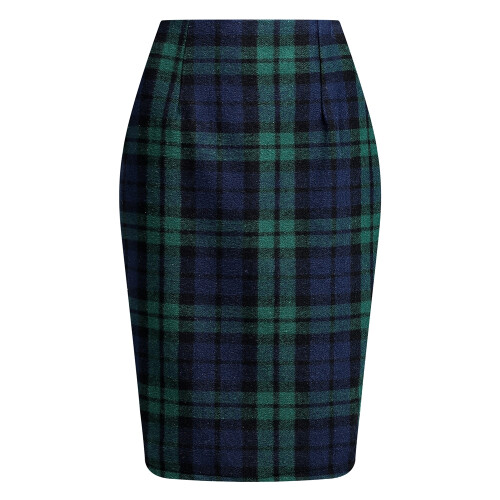 (DEEP GREEN, M) High Waisted Thick Woolen Midi Skirts