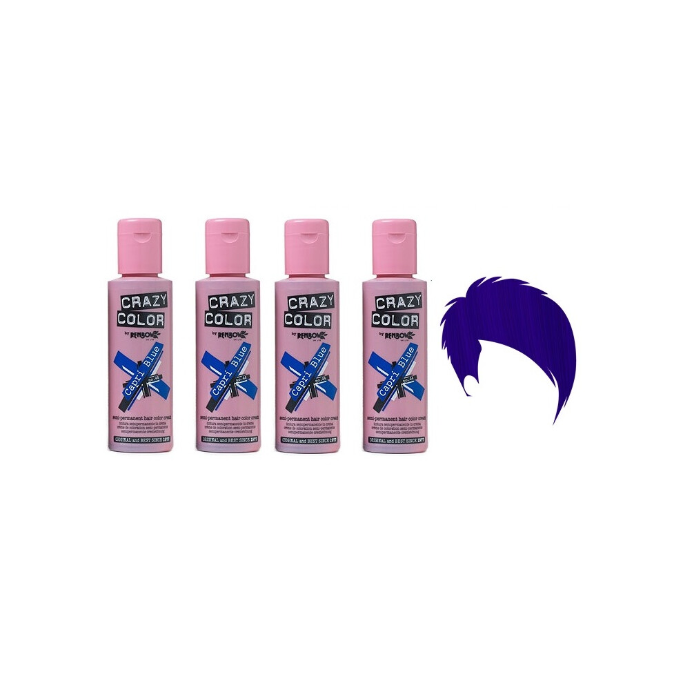 Crazy Color Hair Dye 100ml - Capri Blue x4