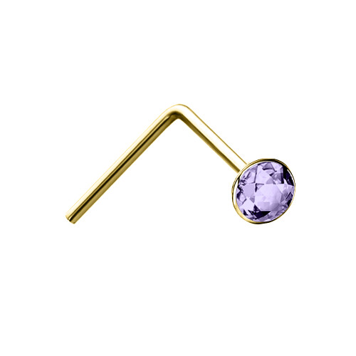 Jewelco London Jewelco London Ladies Solid 9ct Yellow Gold Lilac Round Crystal Solitaire Nose Stud 2mm - JNS059