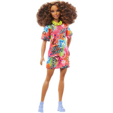 Barbie-nukke Lasten lelut Kiharat ruskeat hiukset Muotitieteilij   t Urheilullinen vartalon muoto Graffiti-kuvioinen t-paita Mekko Vaatteet ja asus