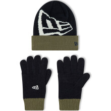 New Era Kids Childrens Warm Winter Beanie Bobble Gloves Set - Navy