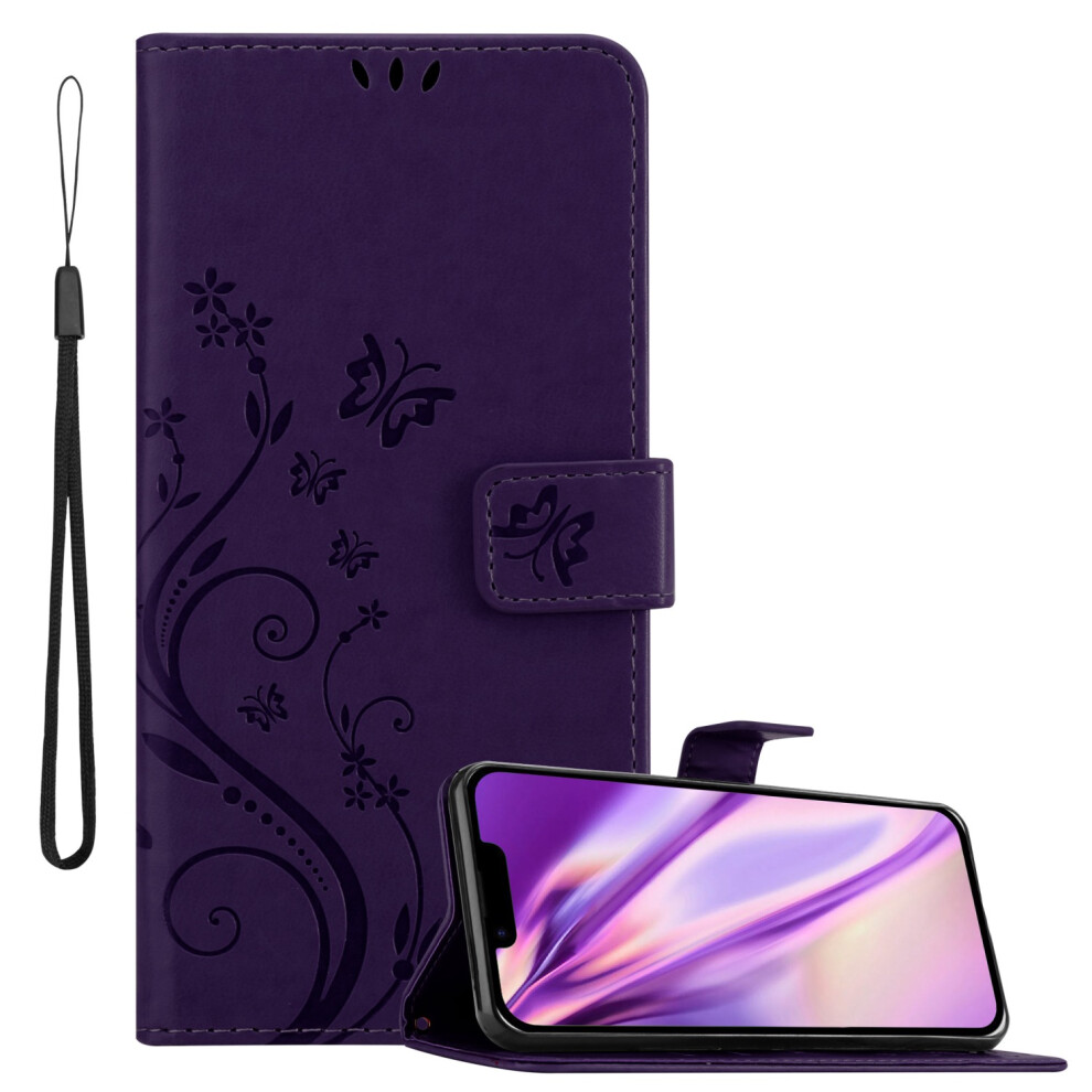 (FLORAL DARK PURPLE) Cadorabo Flower Case for Apple iPhone 14 Cover Book Wallet Protection PU Leather Flip Etui magnetic closure