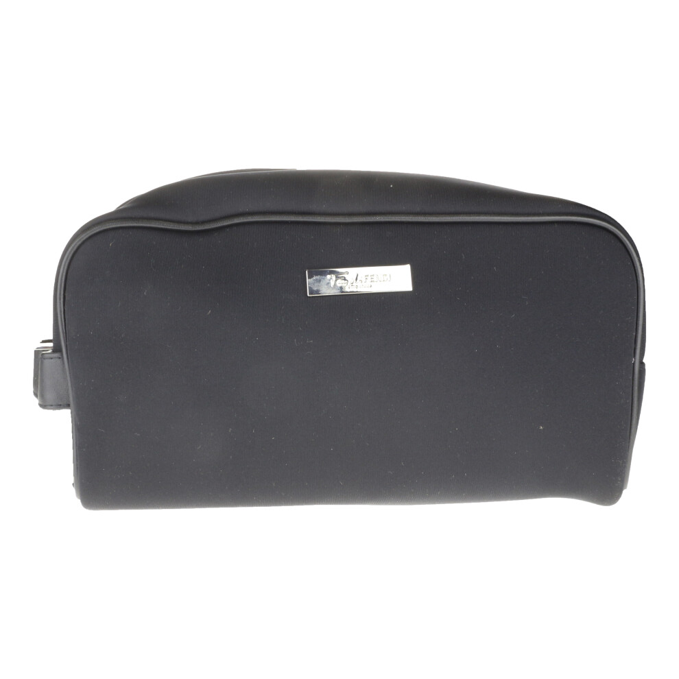 Fan Di Fendi Pour Homme Black Imitation Leather Trousse Pouch (10" X 5" X 3")