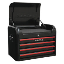 Sealey Ap28104Br Topchest 4 Drawer Retro Style - Black/Red Anodised Drawer Pulls