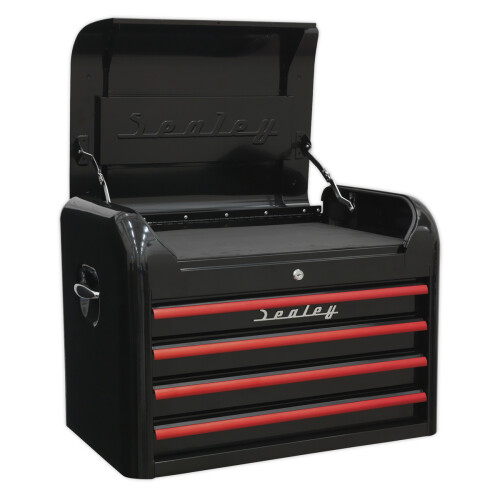 Sealey Sealey Ap28104Br Topchest 4 Drawer Retro Style - Black/Red Anodised Drawer Pulls
