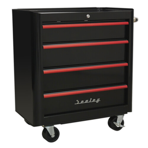 Sealey Sealey Ap28204Br Rollcab 4 Drawer Retro Style- Black/Red Anodised Drawer Pulls