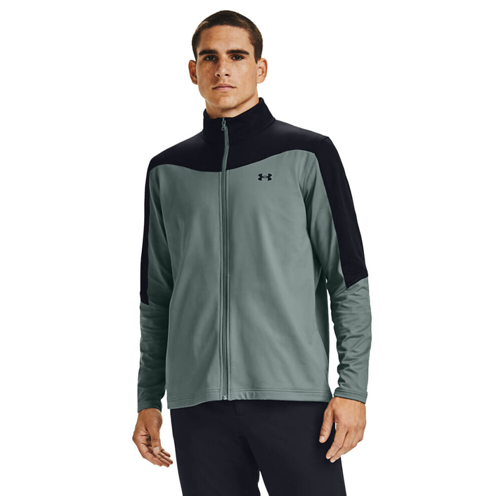 (L, Lichen Blue) Under Armour Mens Storm Midlayer Full Zip Breathable Fast Dry Golf Sweater