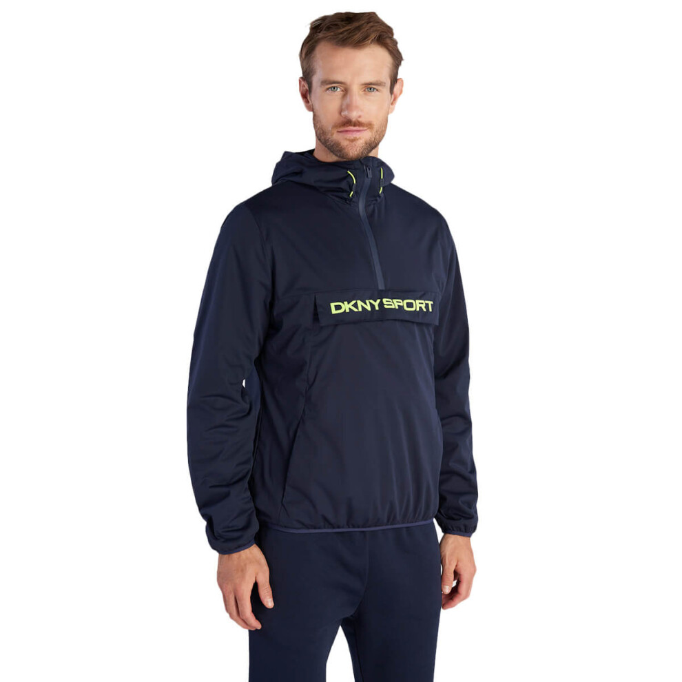 (L, Navy) DKNY Mens Downwind 1/4 Zip Water Repellent Lightweight Jacket